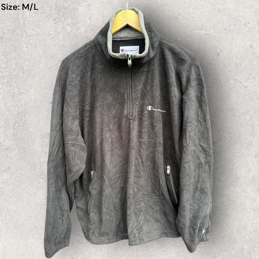 CHAMPION CHEST ZIP BLACK FLEECE JUMPER