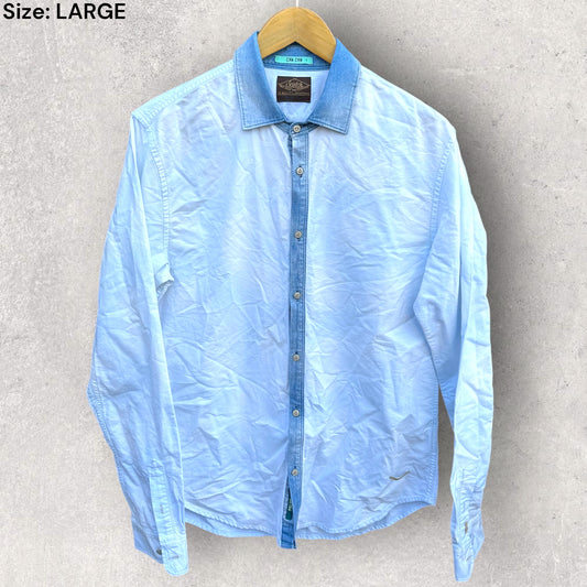 SCOTCH & SODA MENS BLUE CAN CAN LONG SLEEVE BUTTON UP SHIRT