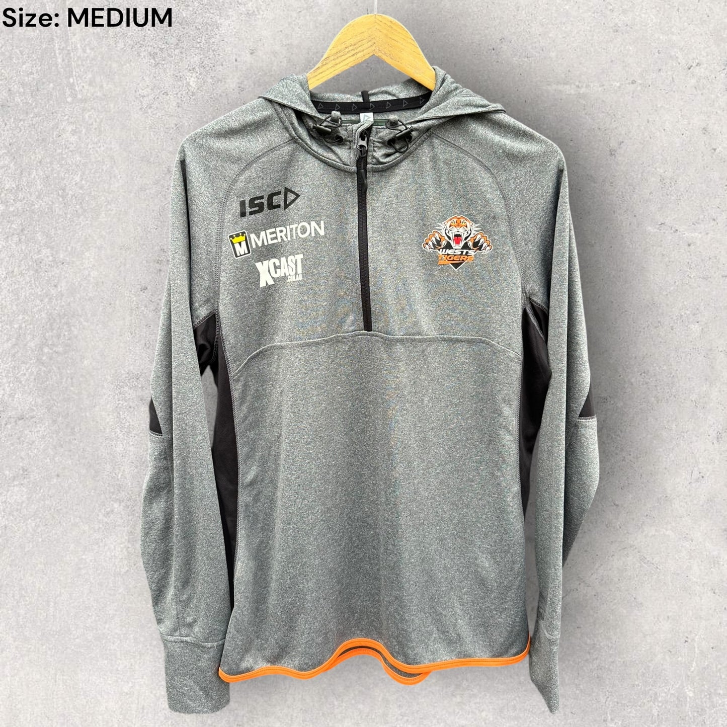 Wests Tigers Grey Long Sleeve Hooded Training Rugby League Shirt