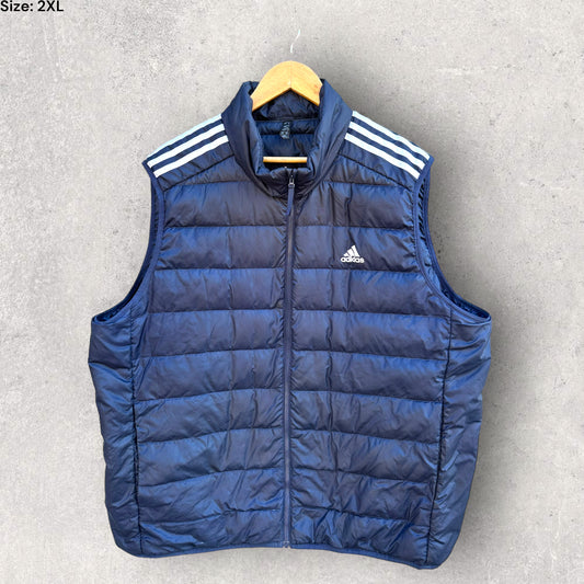 ADIDAS BLUE SLEEVELESS PUFFER JACKET