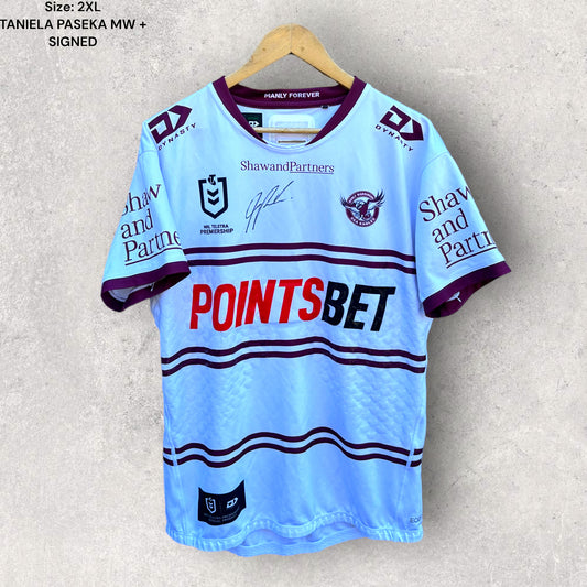 TANIELA PASEKA 2022 MANLY SEA EAGLES MATCH WORN AWAY JERSEY + SIGNED