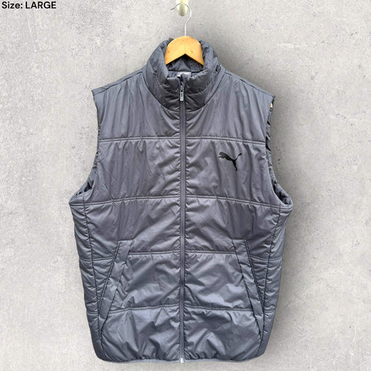 PUMA GREY SLEEVELESS PUFFER JACKET