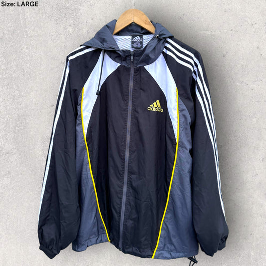 ADIDAS BLACK HOODED WINDBREAKER JACKET