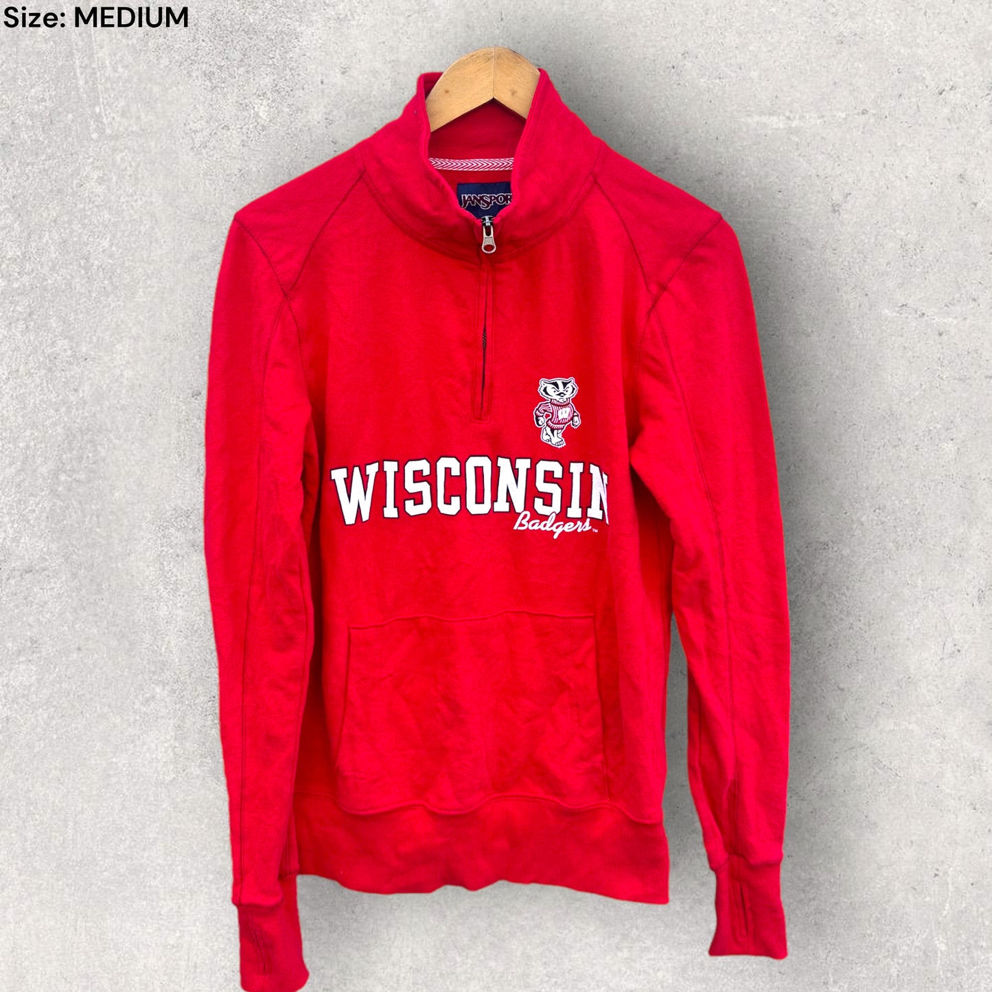 WISCONSIN BADGERS VINTAGE HALF ZIP FLEECE JUMPER