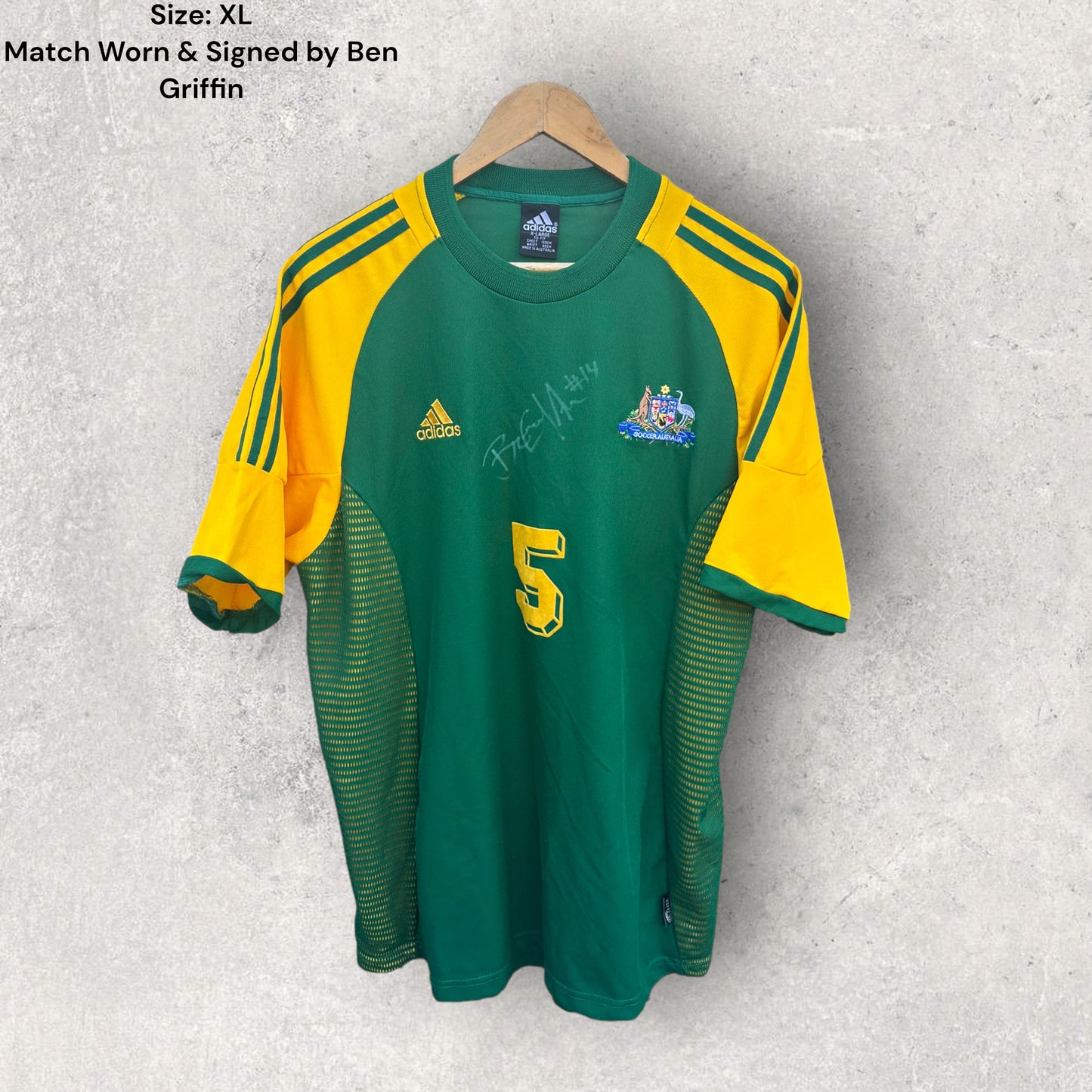 AUSTRALIAN SOCCEROOS MATCH WORN + SIGNED JERSEY BY BEN GRIFFIN