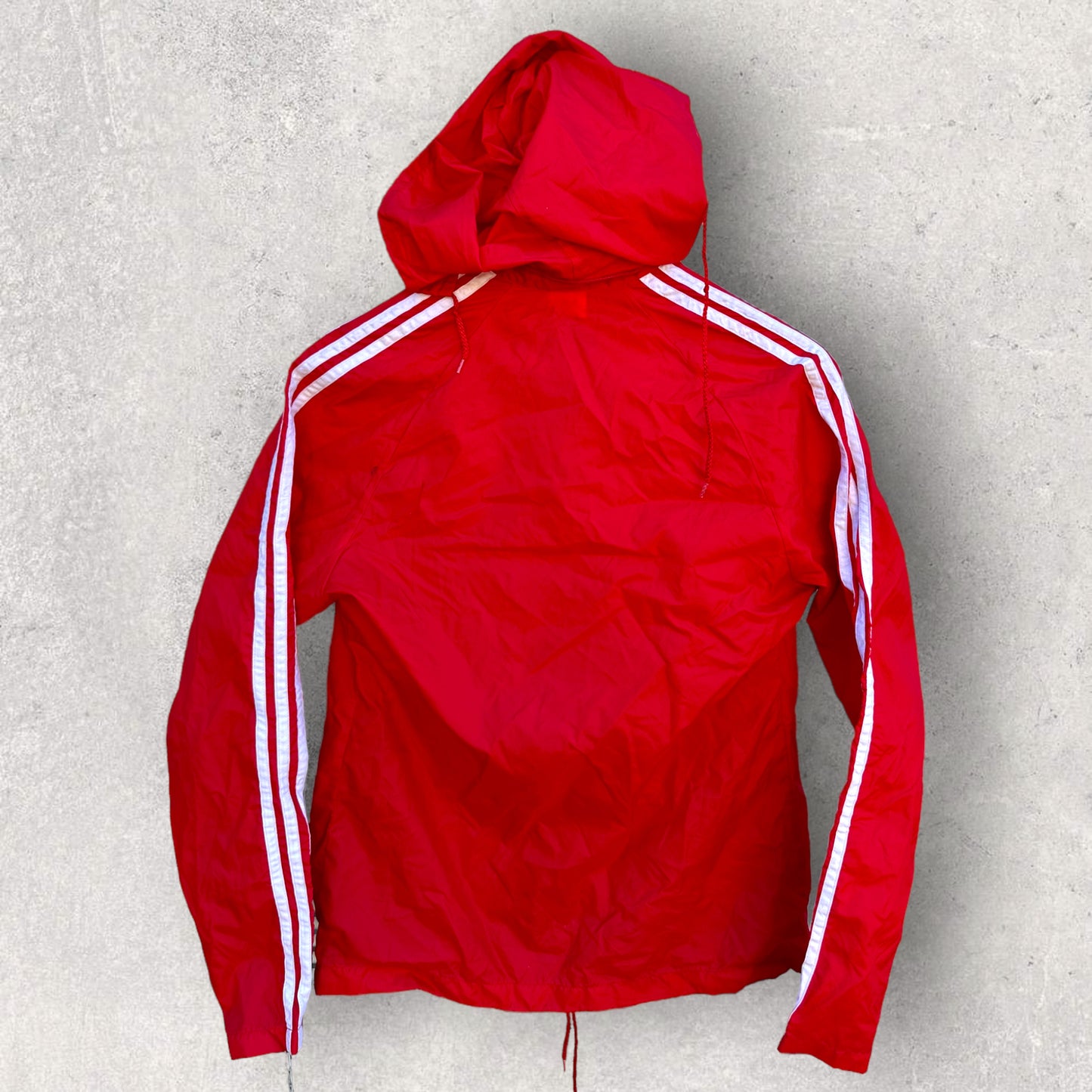 ADIDAS VINTAGE 80S RED WINDBREAKER HOODED JACKET